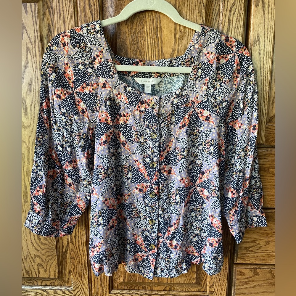 Garnet Hill button up, square neck blouse xs